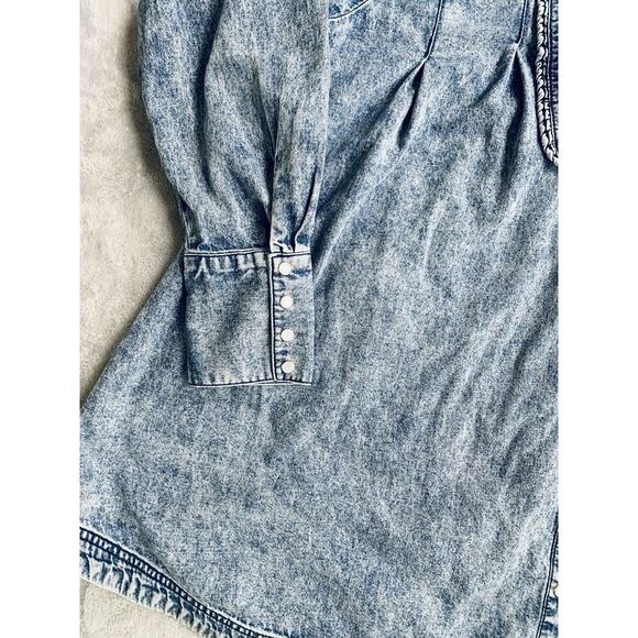 FREE PEOPLE Women Medium Charlie Denim Button-down Boho Shirt Light Wash - Picture 6 of 11